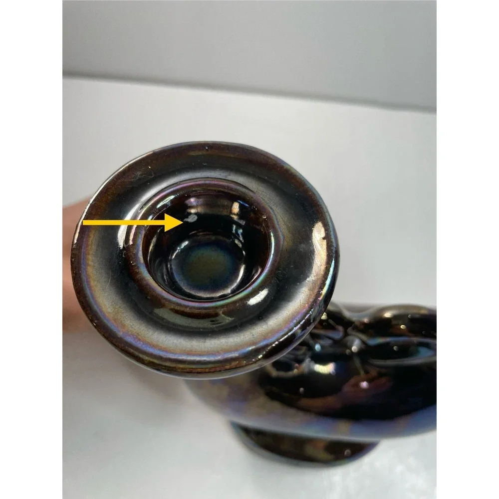 Vintage Double Iridescent Faience Candle Holder 1970s Made In Poland